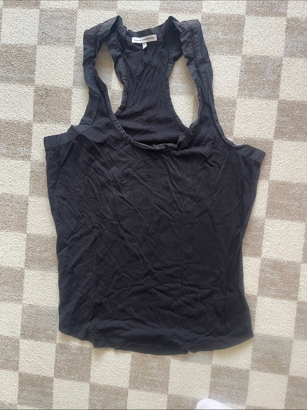James Perse Black Ruffle Strap Racerback Tank